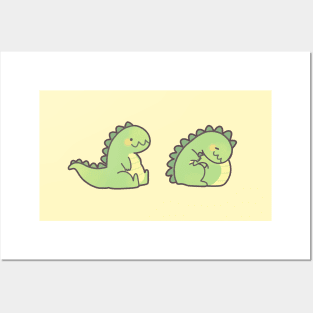 Cute Chubby Sleepy Dragon - Green Posters and Art